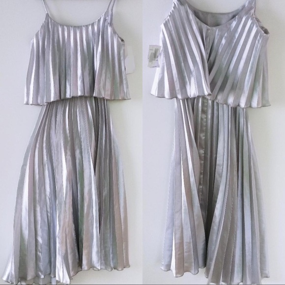 NWOT- Silver Pleated Dress - Picture 2 of 5